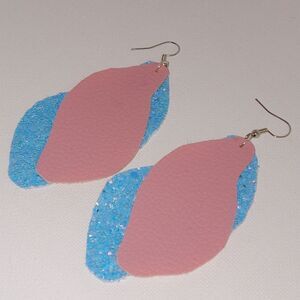 CLEARANCE Pink and blue faux leather earrings